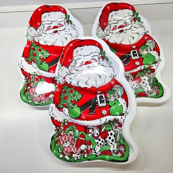 NEW VINTAGE Christmas Santa Claus Divided Serving Snack Tray Set of 3 - Picture 1 of 5